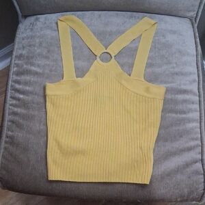 Blue Blush Yellow Ribbed Cut Out Tank Top